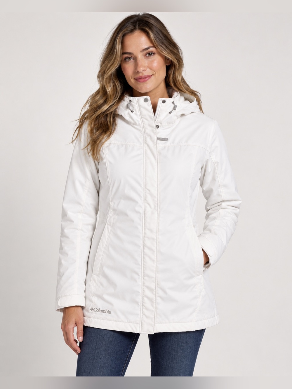 Columbia Women's White Hooded Ski Jacket M